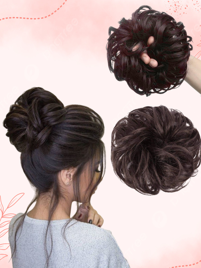 MAJESTIQUE Majestique Set of 1 Brown Messy Bun Artificial Hair Scrunchie with Elastic Rubber Band